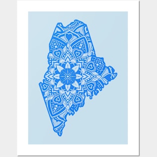 Light Blue Maine State Gift Mandala Yoga ME Art Posters and Art